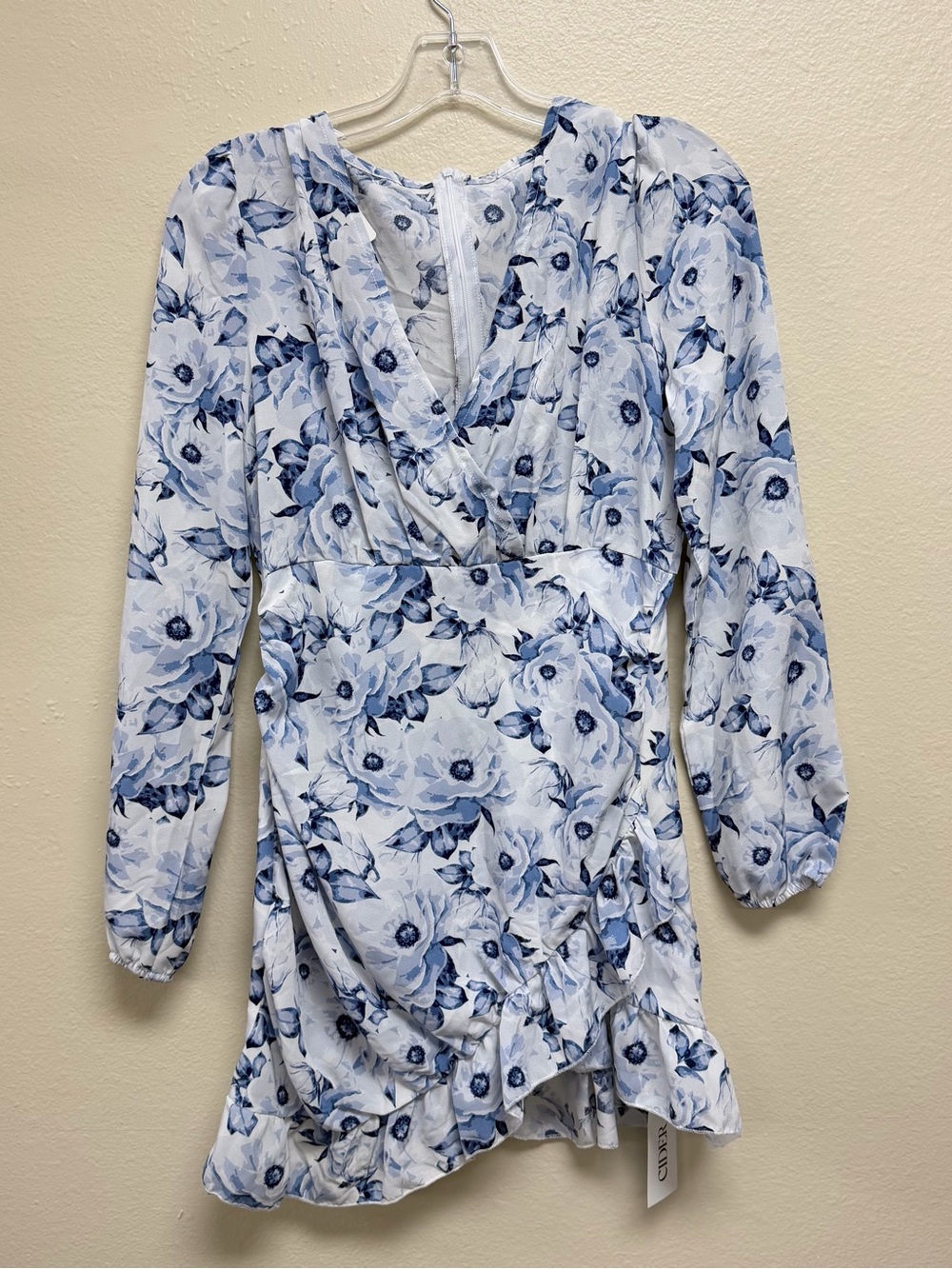 NWT CIDER Floral Mini Dress - Blue White Long Sleeve